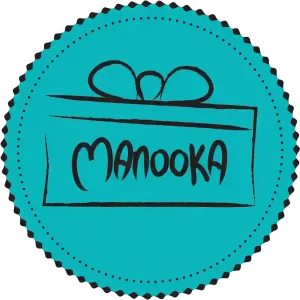 Manooka Kávézó logó, türkiz körpecsét